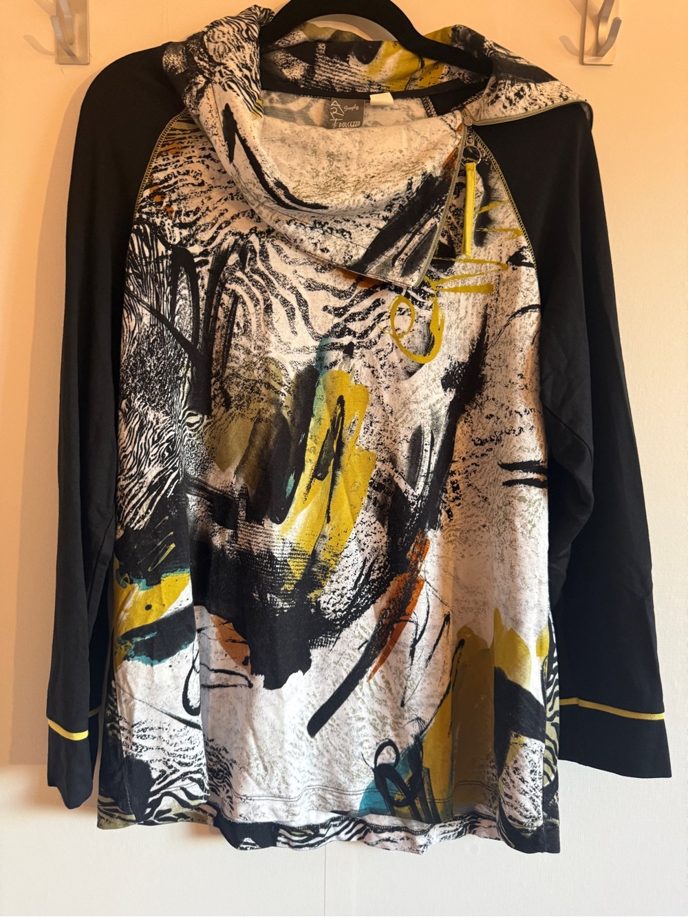 Dolcezza Art Simply Cowl Neck Tunic Top Zebra Print Lagenlook Size Large